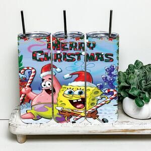Sponge Bob Merry Christmas 20oz Tumbler With Metal Straw